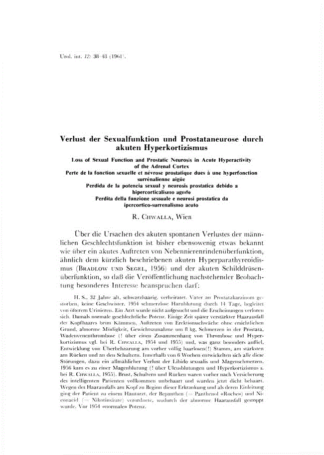 First page of Verlust der Sexualfunktion und Prostataneurose durch akuten Hyperkortizismus