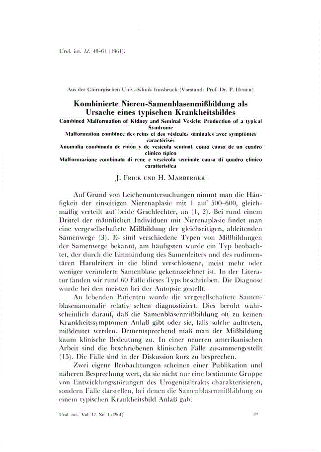 First page of Kombinierte Nieren-Samenblasenmißbildung als Ursache eines typischen Krankheitsbildes