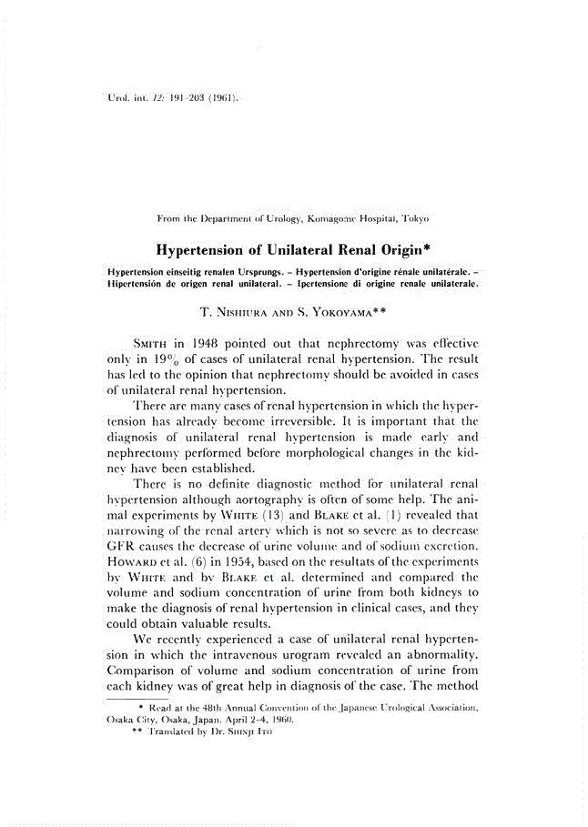 First page of Hypertension of Unilateral Renal Origin