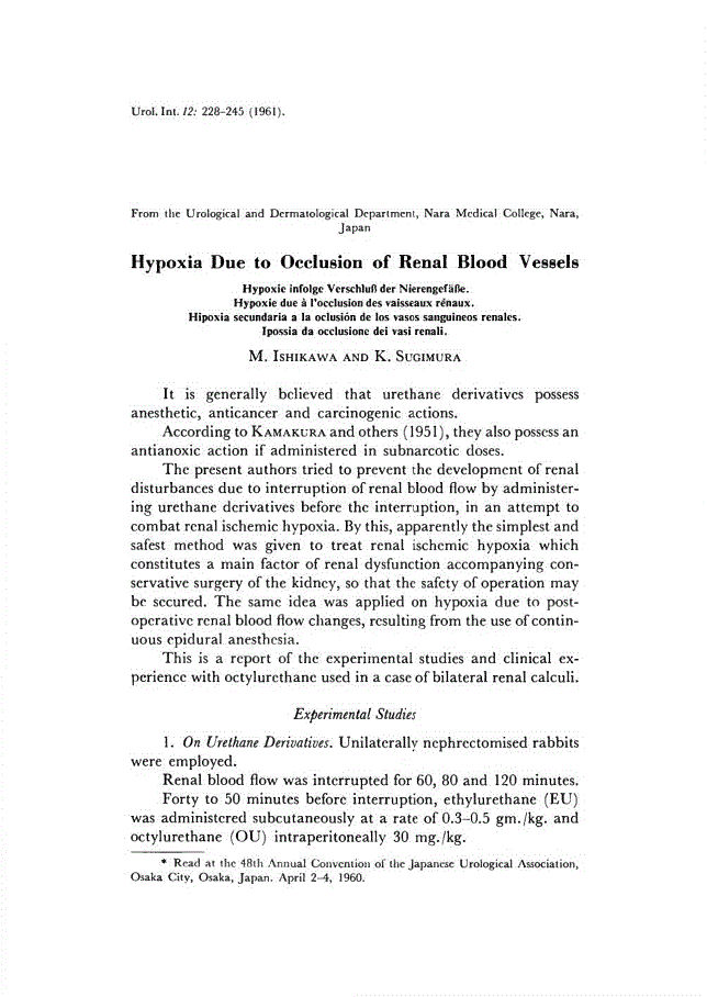 First page of Hypoxia Due to Occlusion of Renal Blood Vessels