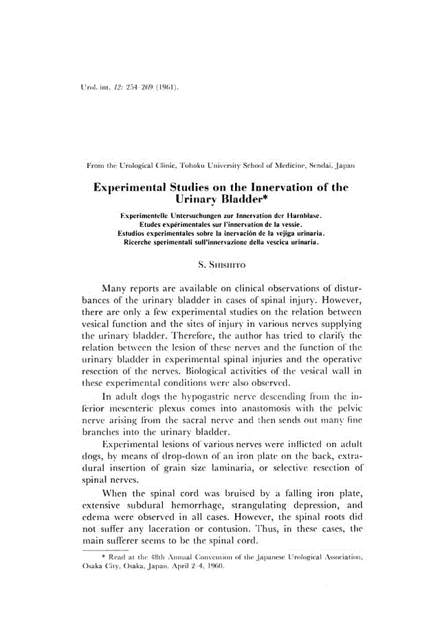 First page of Experimental Studies on the Innervation of the Urinary Bladder