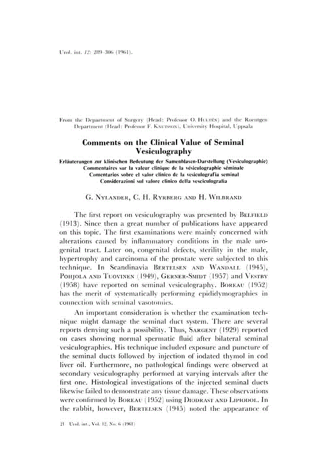 First page of Comments on the Clinical Value of Seminal Vesiculography