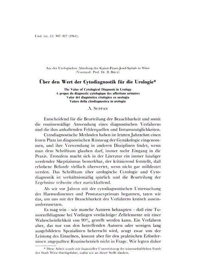 First page of Über den Wert der Cytodiagnostik für die Urologie