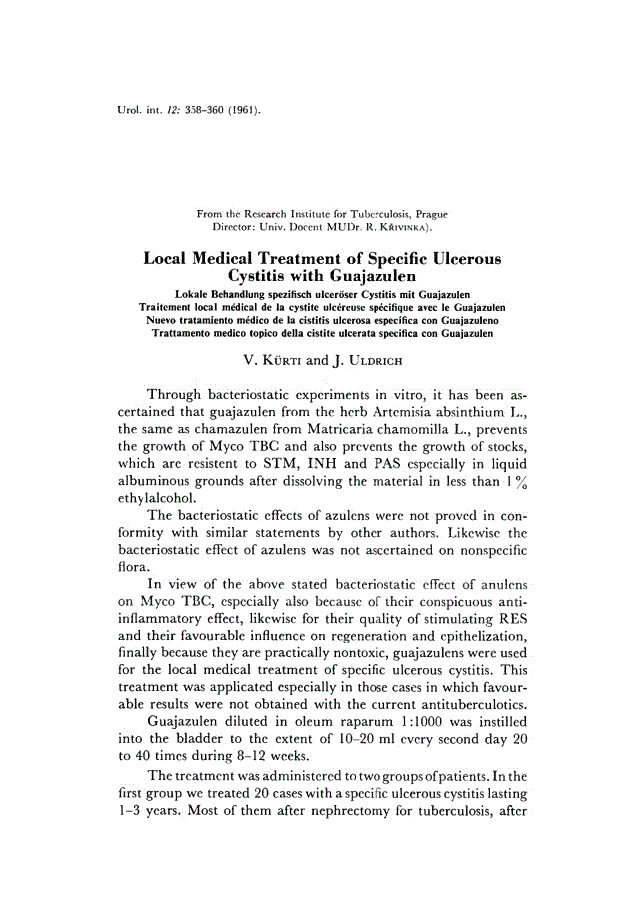 First page of Local Medical Treatment of Specific Ulcerous Cystitis with Guajazulen