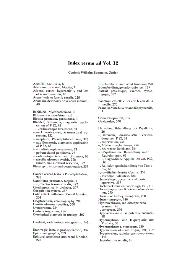 First page of Index rerum ad Vol. 12