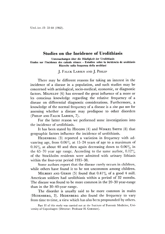 First page of Studies on the Incidence of Urolithiasis