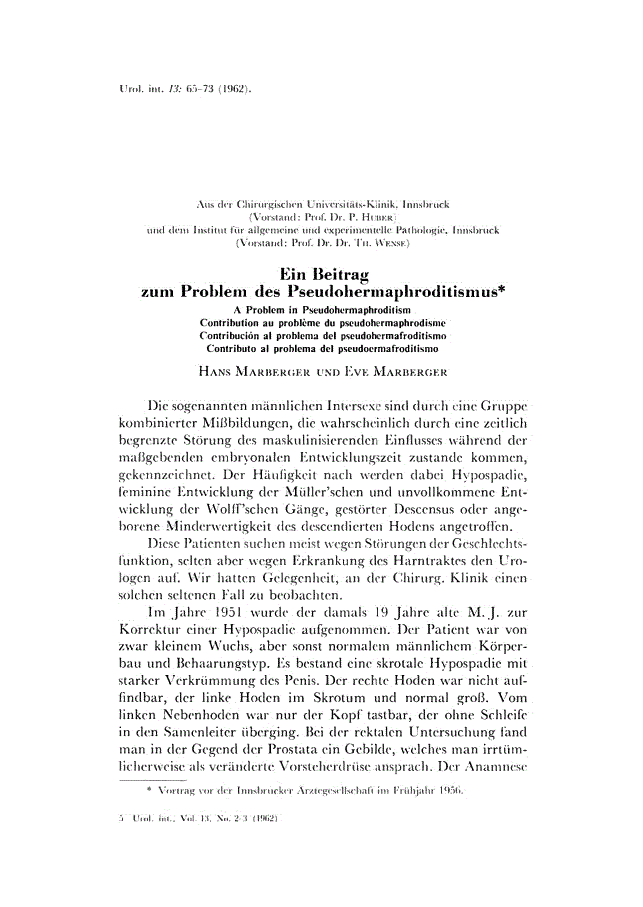 First page of Ein Beitrag zum Problem des Pseudohermaphroditismus