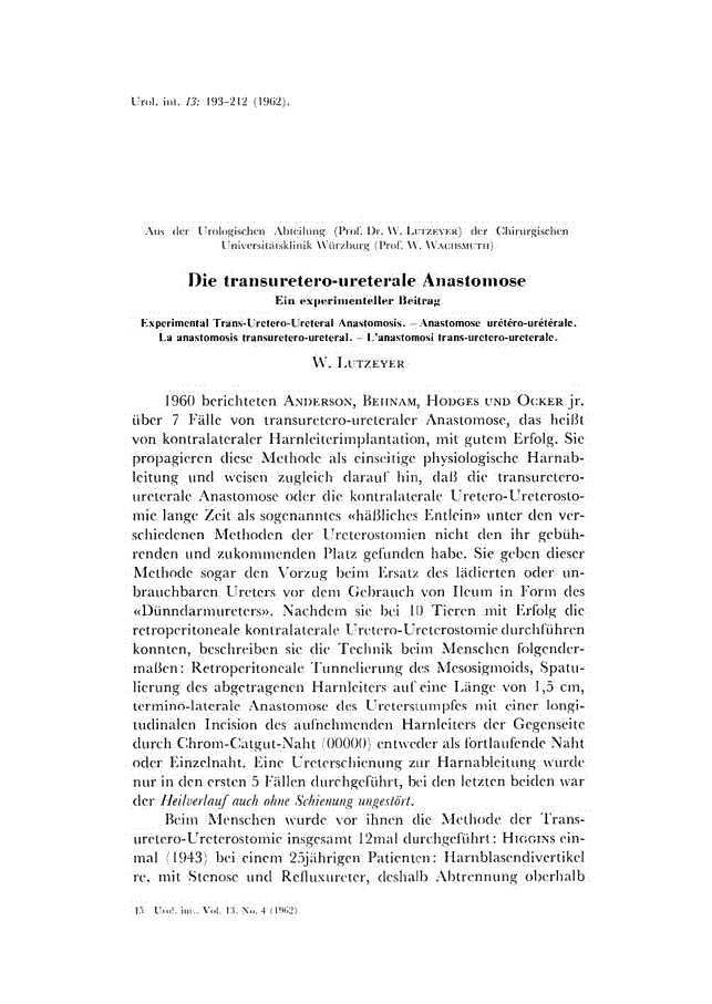 First page of Die transuretero-ureterale Anastomose<subtitle>Ein experimenteller Beitrag</subtitle>