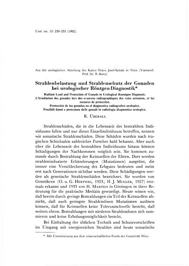 First page of Strahlenbelastung und Strahlenschutz der Gonaden bei urologischer Röntgen-Diagnostik
