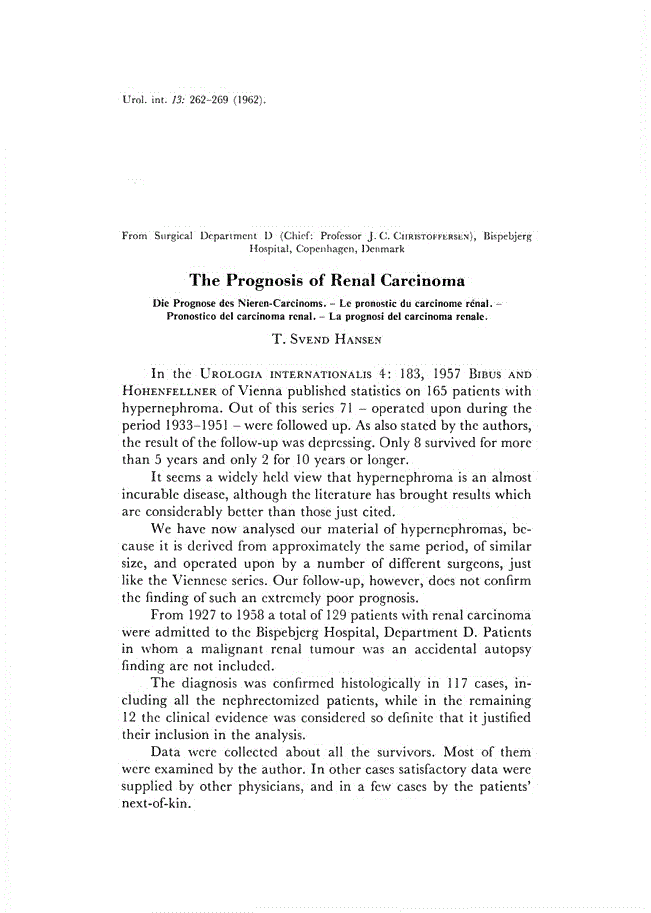 First page of The Prognosis of Renal Carcinoma
