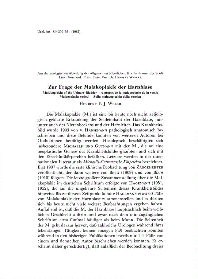 First page of Zur Frage der Malakoplakie der Harnblase