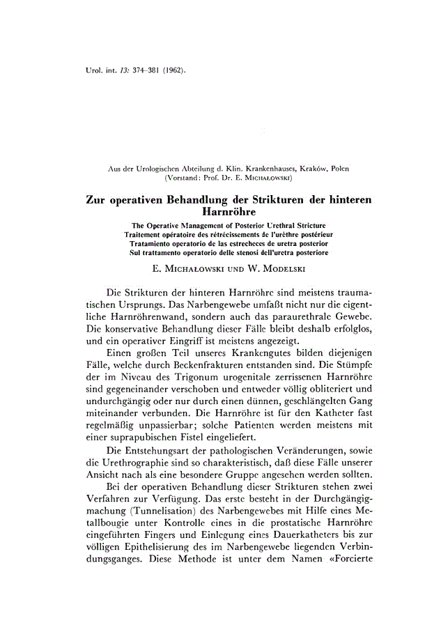 First page of Zur operativen Behandlung der Strikturen der hinteren Harnröhre