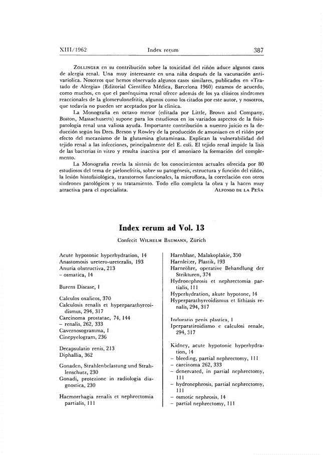 First page of Index rerum ad Vol. 13