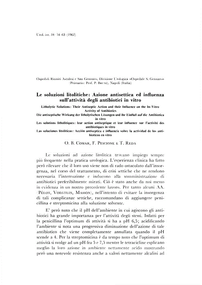 First page of Le soluzioni litolitiche: Azione antisettica ed influenza sull’attività degli antibiotici in vitro
