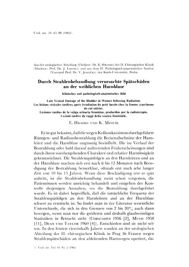 First page of Durch Strahlenbehandlung verursachte Spätschäden an der weiblichen Harnblase