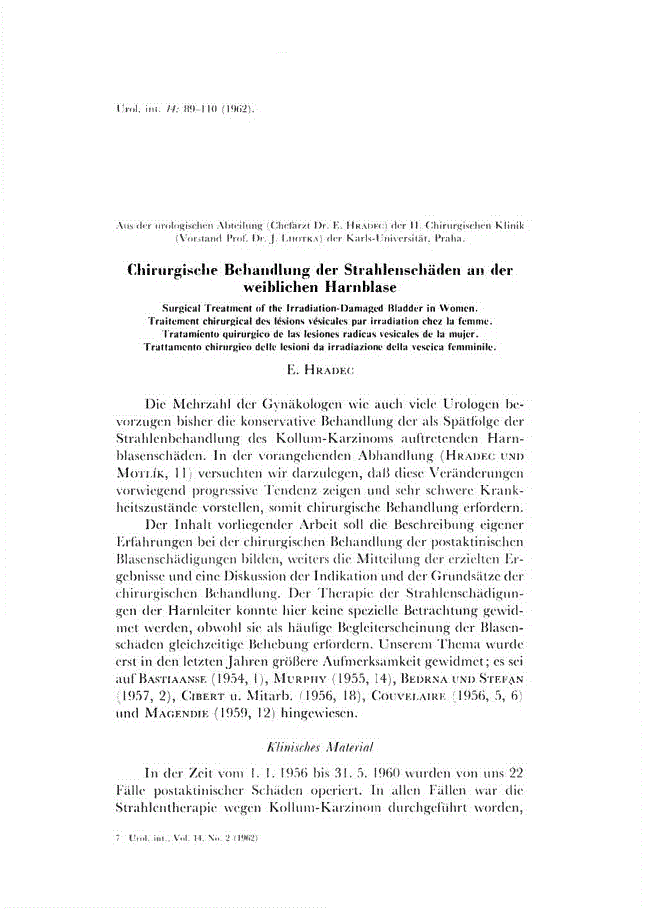 First page of Chirurgische Behandlung der Strahlenschäden an der weiblichen Harnblase