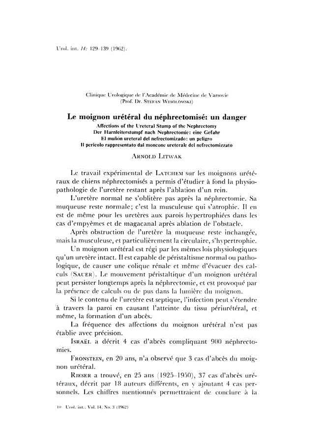 First page of Le moignon urétéral du néphrectomisé: un danger