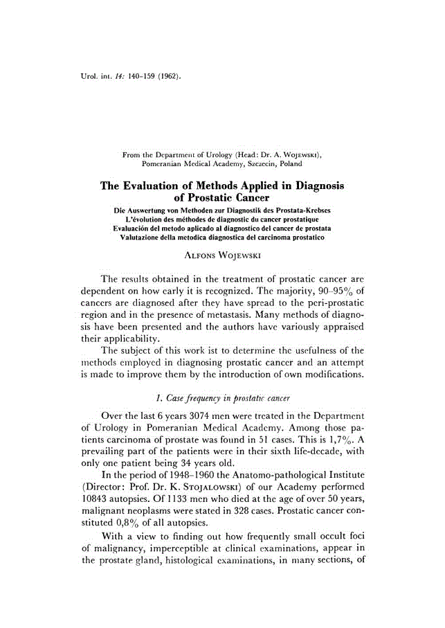 First page of The Evaluation of Methods Applied in Diagnosis of Prostatic Cancer