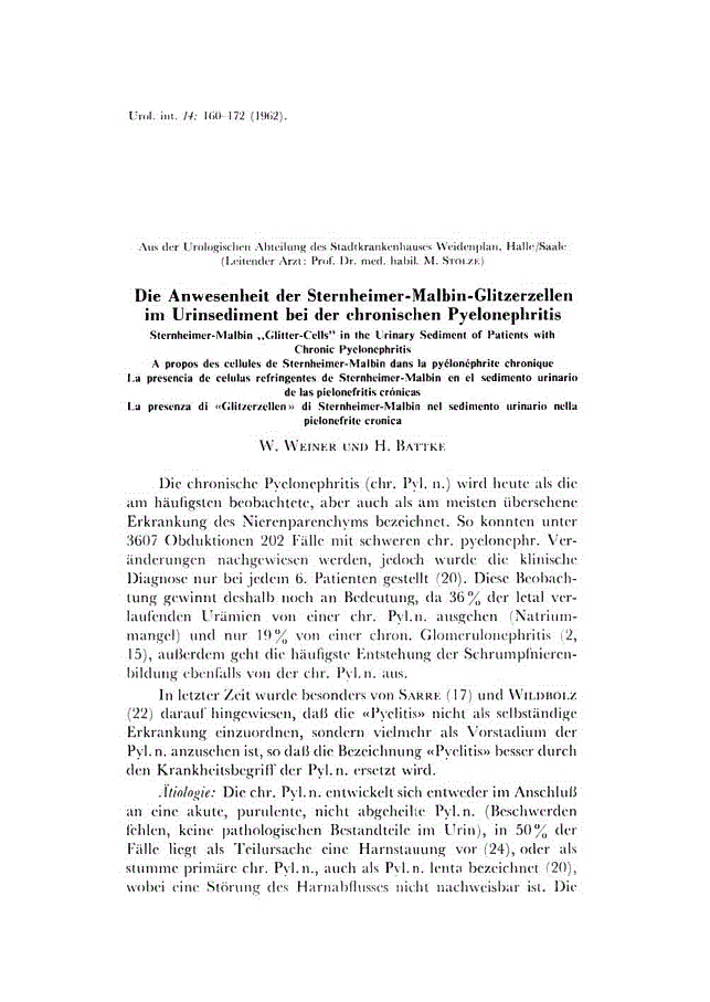 First page of Die Anwesenheit der Sternheimer-Malbin-Glitzerzellen im Urinsediment bei der chronischen Pyelonephritis