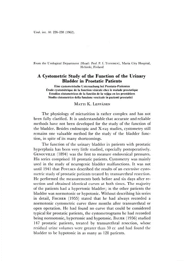 First page of A Cystometric Study of the Function of the Urinary Bladder in Prostatic Patients
