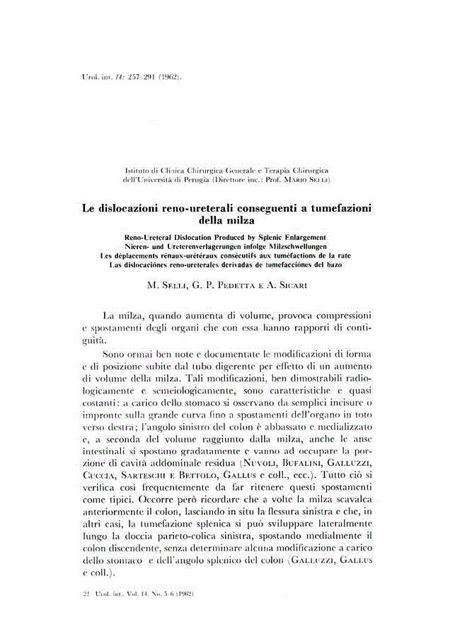 First page of Le dislocazioni reno-ureterali conseguenti a tumefazioni della milza