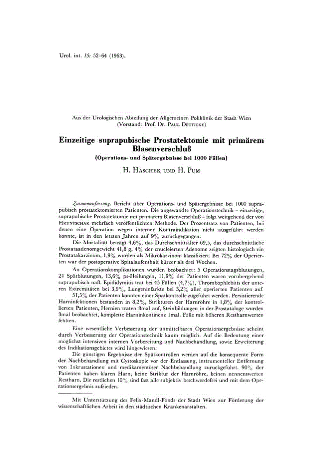 First page of Einzeitige suprapubische Prostatektomie mit primärem Blasenverschluβ