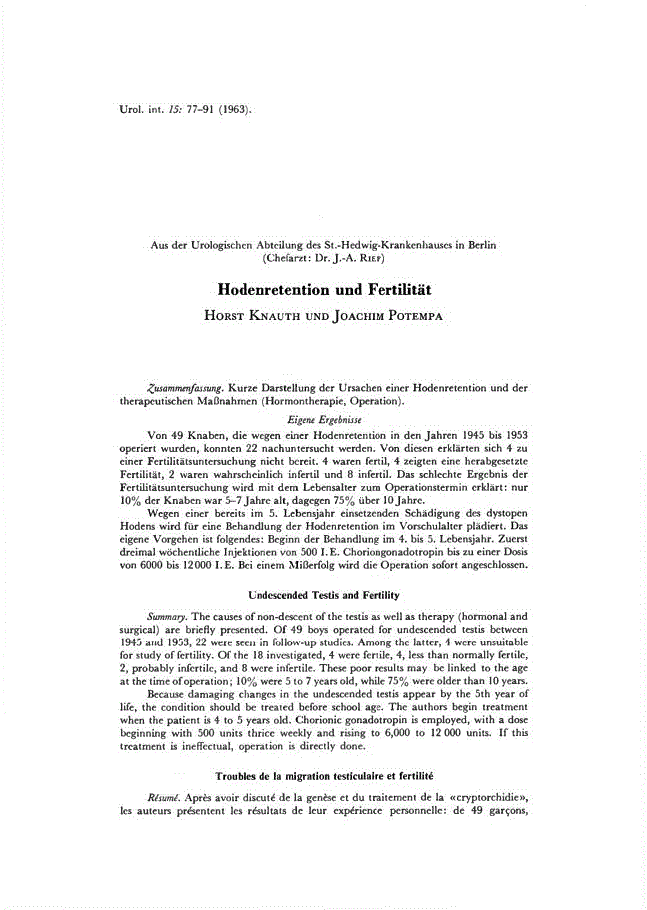 First page of Hodenretention und Fertilität