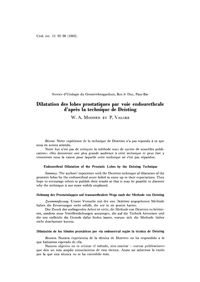 First page of Dilatation des lobes prostatiques par voie endourethrale d’après la technique de Deisting