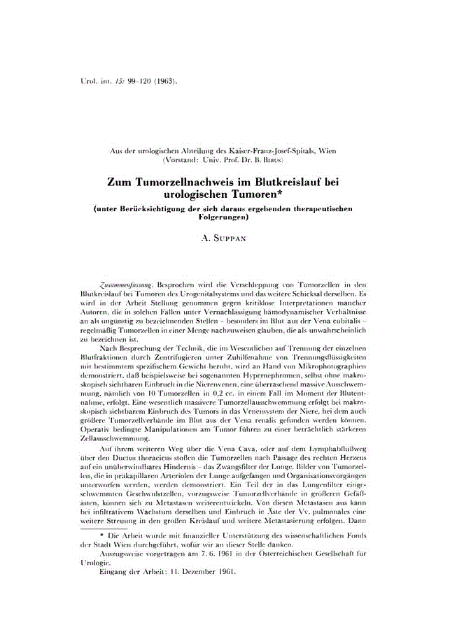 First page of Zum Tumorzellnachweis im Blutkreislauf bei urologischen Tumoren