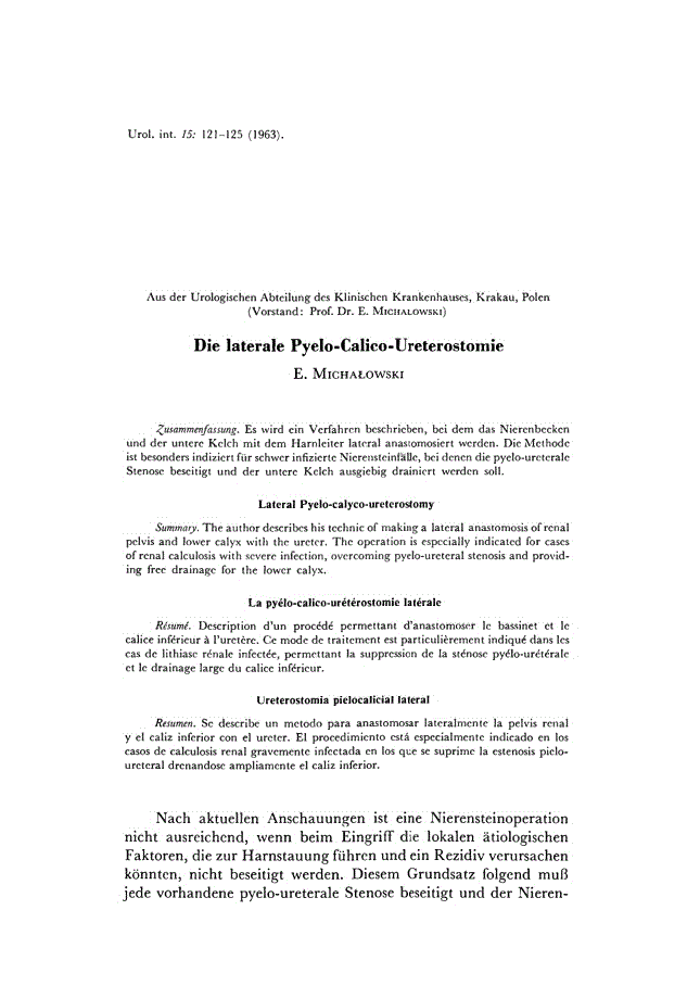 First page of Die laterale Pyelo-Calico-Ureterostomie