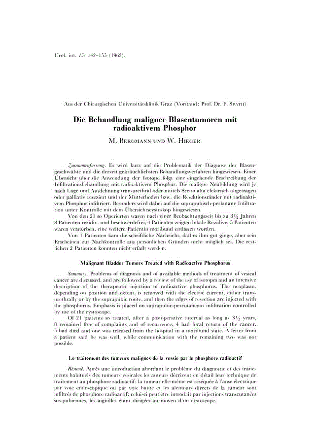 First page of Die Behandlung maligner Blasentumoren mit radioaktivem Phosphor