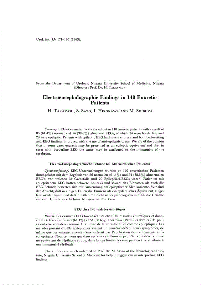 First page of Electroencephalographic Findings in 140 Enuretic Patients