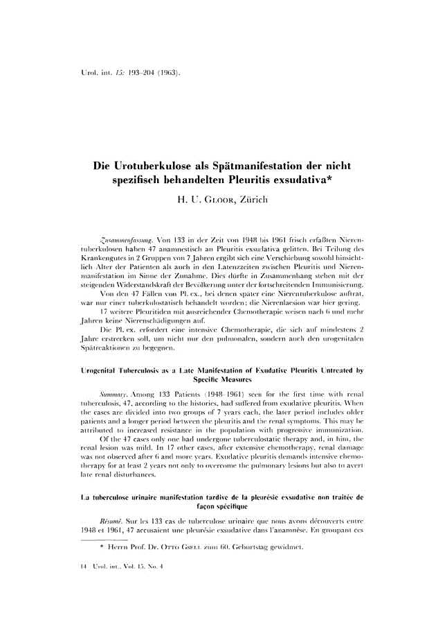 First page of Die Urotuberkulose als Spätmanifestation der nicht spezifisch behandelten Pleuritis exsudativa