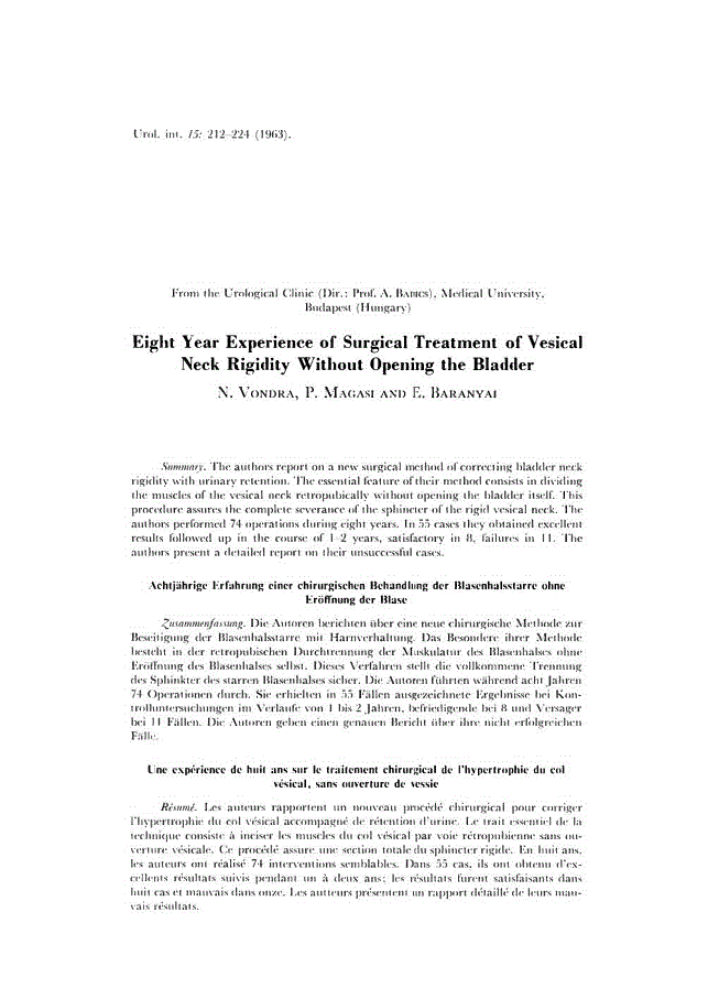 First page of Eight Year Experience of Surgical Treatment of Vesical Neck Rigidity Without Opening the Bladder