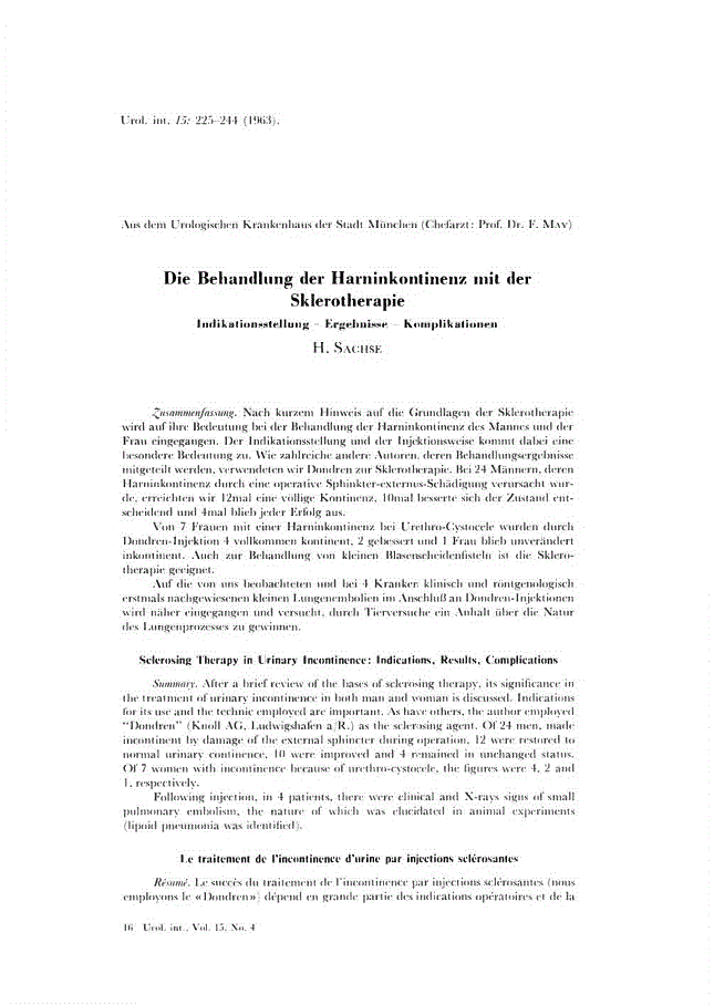 First page of Die Behandlung der Harninkontinenz mit der Sklerotherapie<subtitle>Indikationsstellung – Ergebnisse – Komplikationen</subtitle>