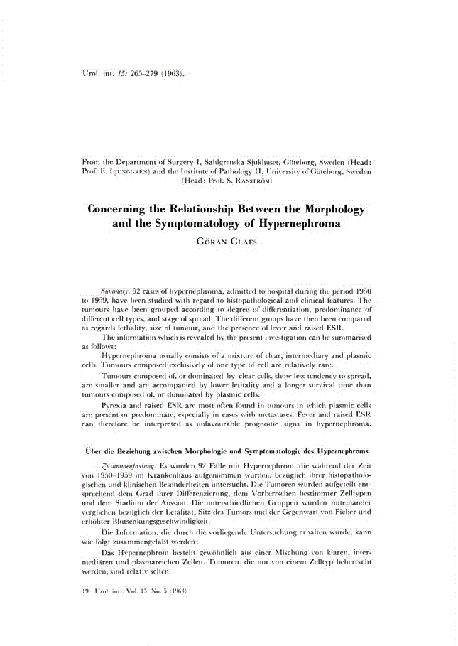 First page of Concerning the Relationship Between the Morphology and the Symptomatology of Hypernephroma