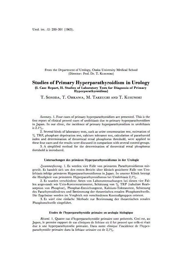 First page of Studies of Primary Hyperparathyroidism in Urology