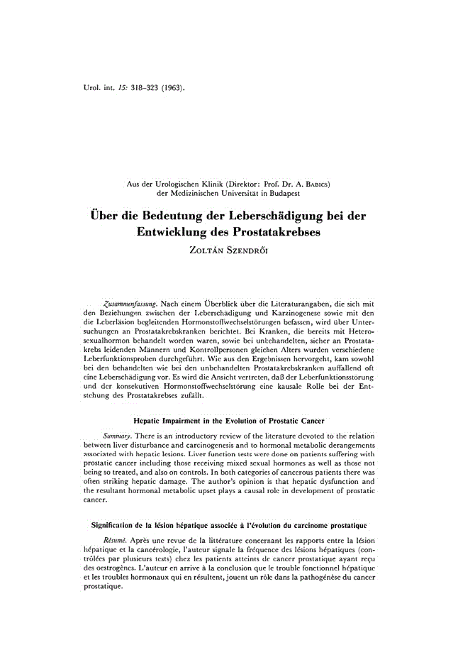 First page of Über die Bedeutung der Leberschädigung bei der Entwicklung des Prostatakrebses