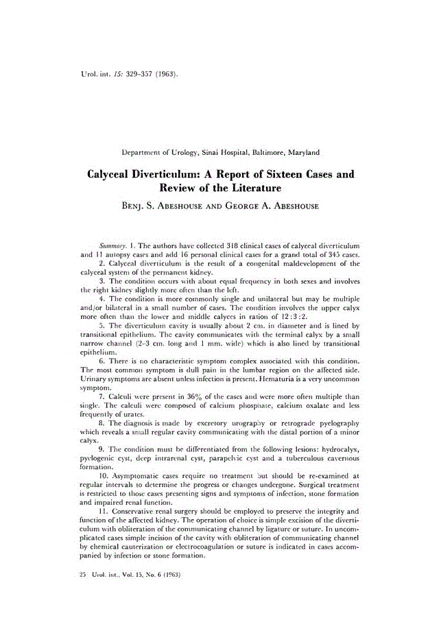 First page of Calyceal Diverticulum: A Report of Sixteen Cases and Review of the Literature