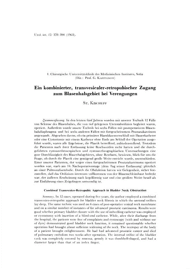 First page of Ein kombinierter, transvesicaler-retropubischer Zugang zum Blasenhalsgebiet bei Verengungen
