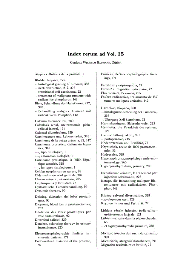 First page of Index rerum ad Vol. 15