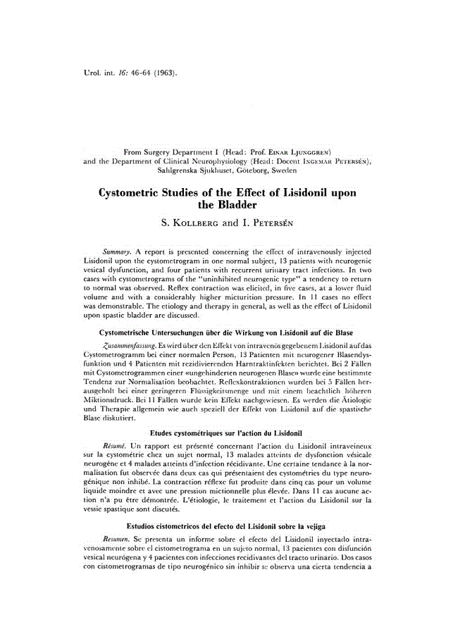 First page of Cystométrie Studies of the Effect of Lisidonil upon the Bladder