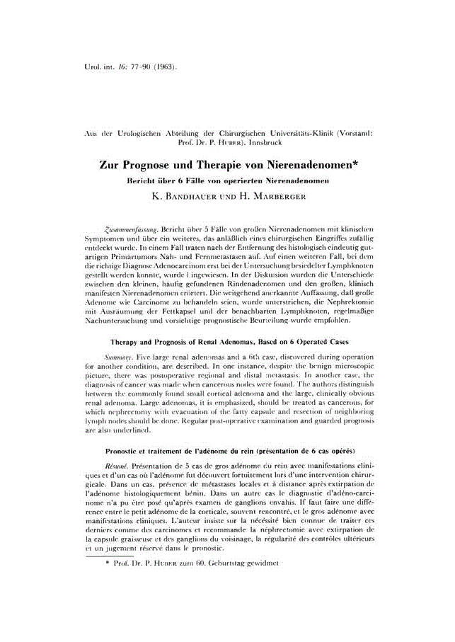 First page of Zur Prognose und Therapie von Nierenadenomen