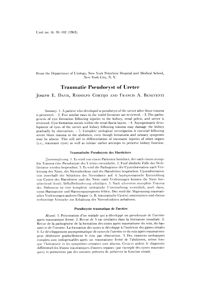 First page of Traumatic Pseudocyst of Ureter