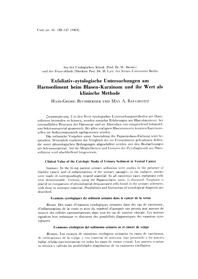 First page of Exfoliativ-zytologische Untersuchungen am Harnsediment beim Blasen-Karzinom und ihr Wert als klinische Methode