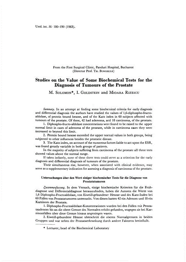 First page of Studies on the Value of Some Biochemical Tests for the Diagnosis of Tumours of the Prostate