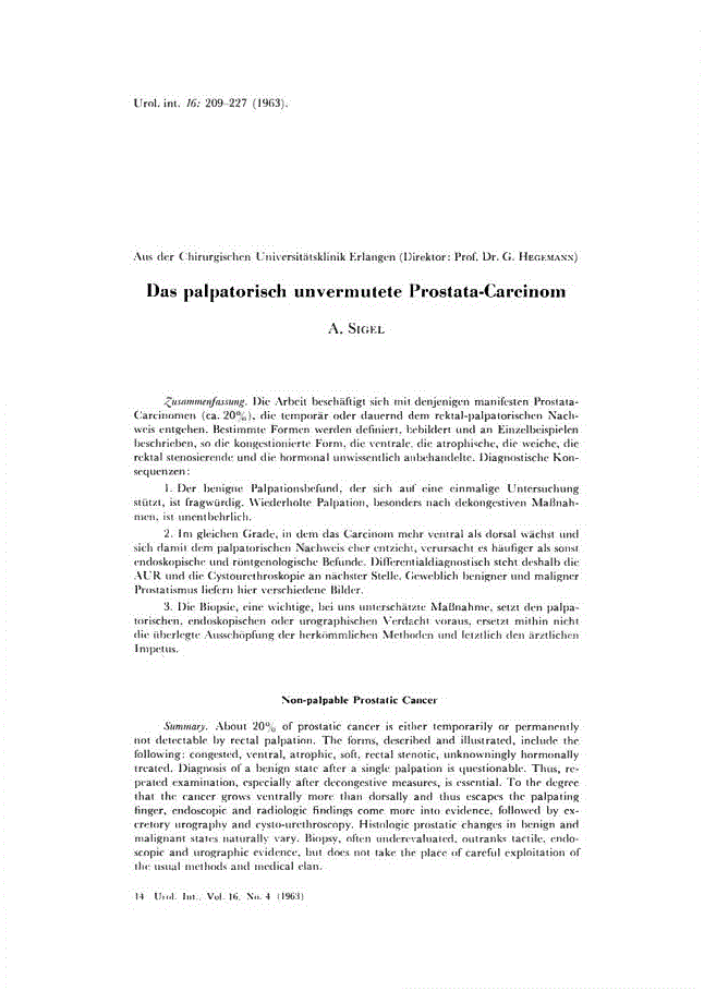 First page of Das palpatorisch unvermutete Prostata-Carcinom