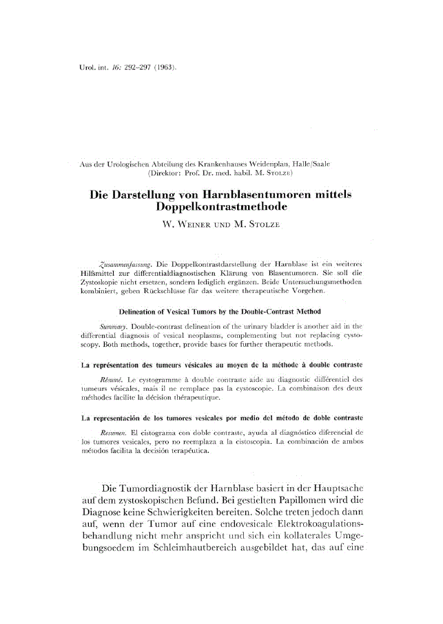 First page of Die Darstellung von Harnblasentumoren mittels Doppelkontrastmethode