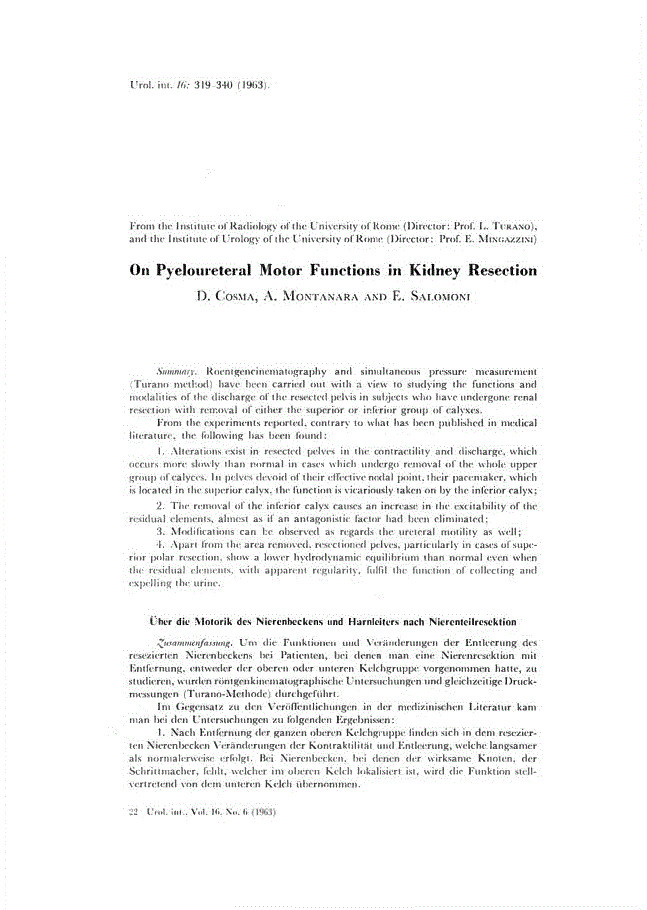 First page of On Pyeloureteral Motor Functions in Kidney Resection