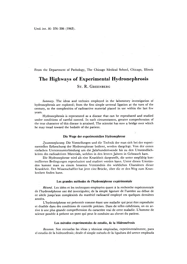 First page of The Highways of Experimental Hydronephrosis